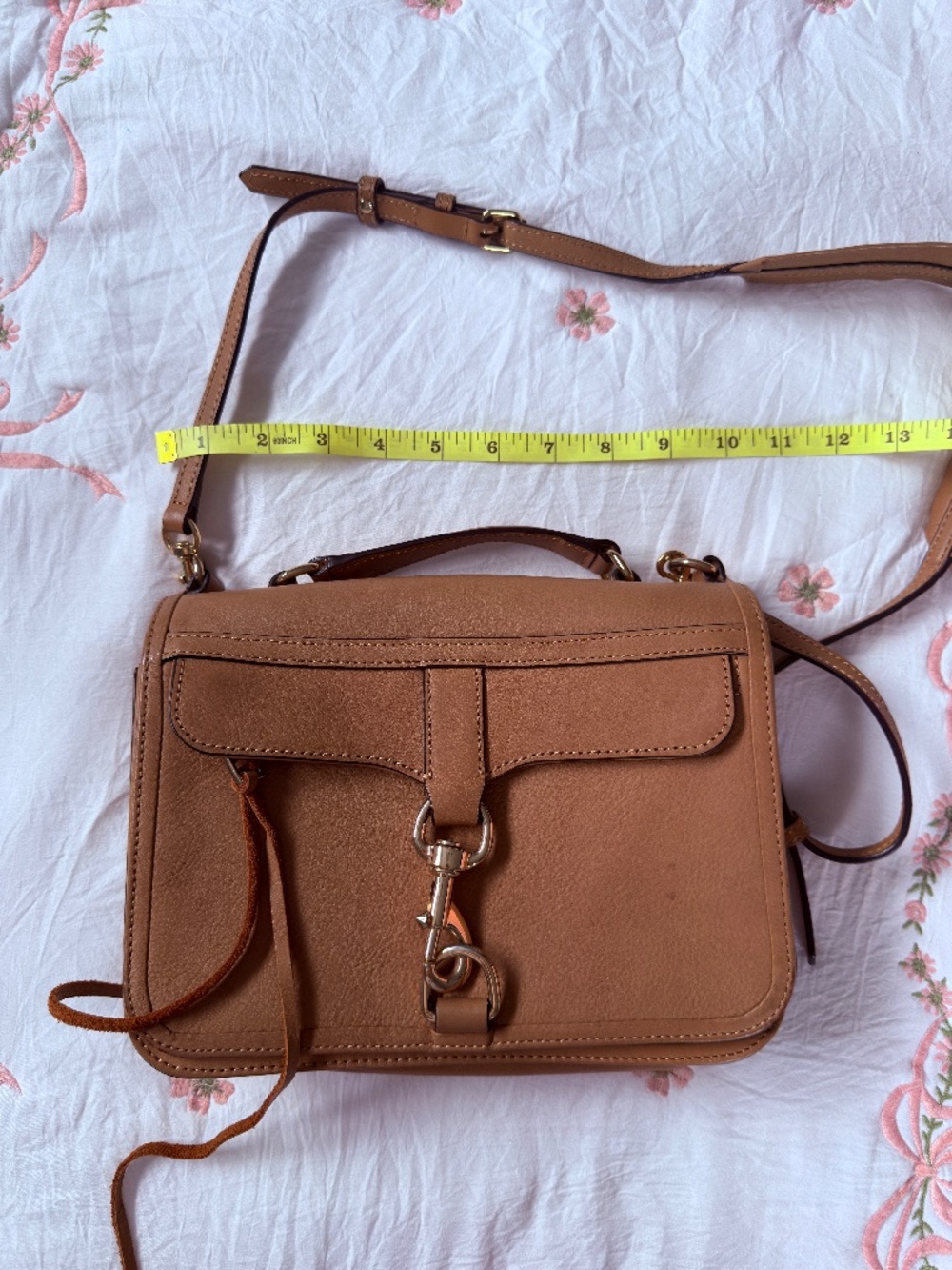 Rebecca Minkoff Tan Pebble Leather Crossbody Satchel Bag Top Handle